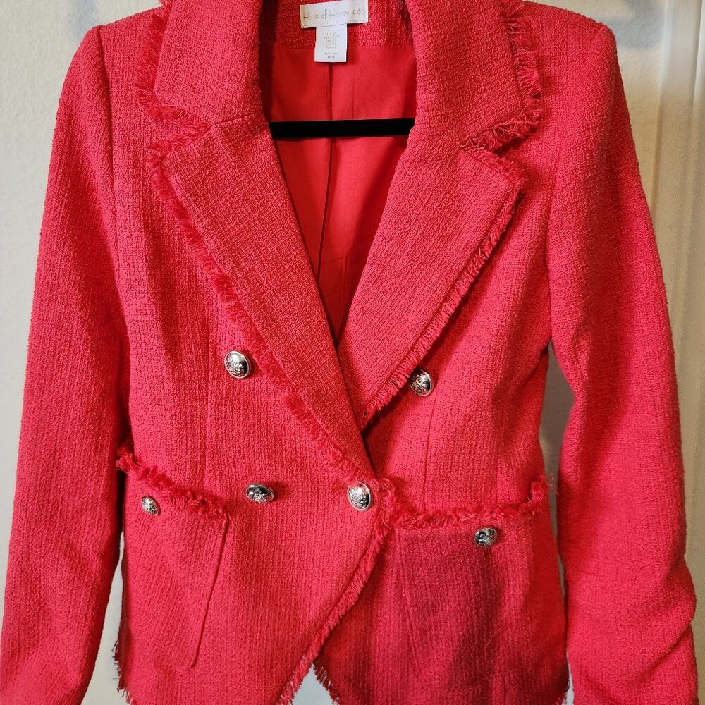 XS House of Harlow Tweed Blazer in Deep Coral